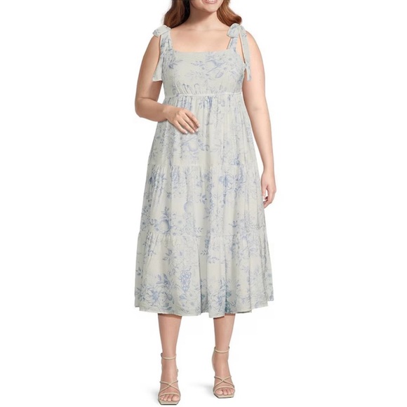 Perch By Blu Pepper Dresses & Skirts - NWT Perch Blu Pepper Plus Floral Midi Dress Blue Ivory Tie Strap Sundress 2X